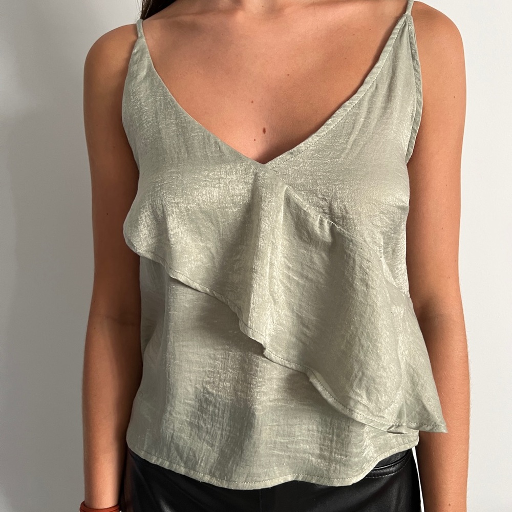 Abound green ruffle tank top